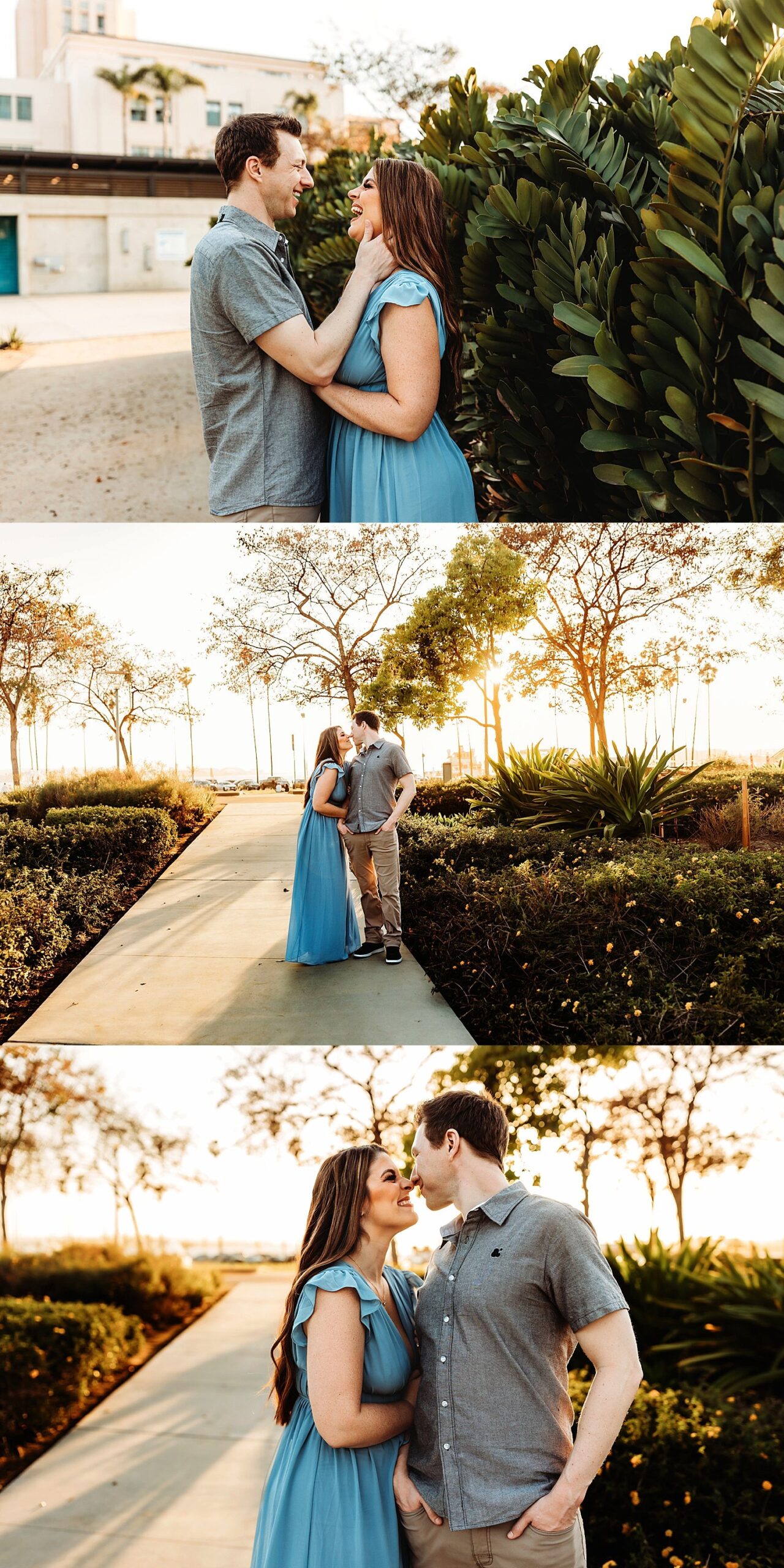  woman in blue dress and man in button down by San Diego couples photographer  