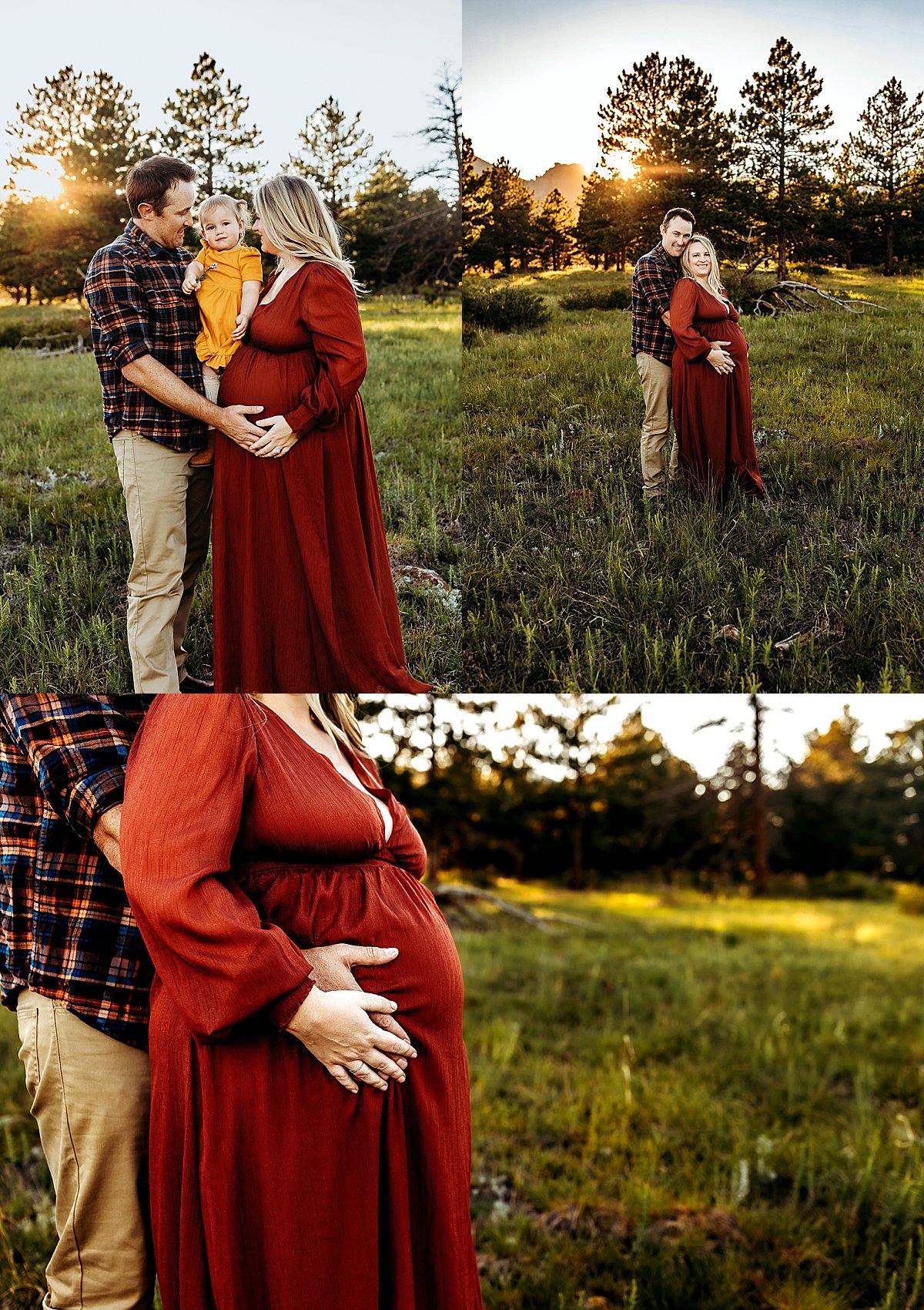  Husband puts hand on mom's maternity dress infield by Boulder Colorado photographer 