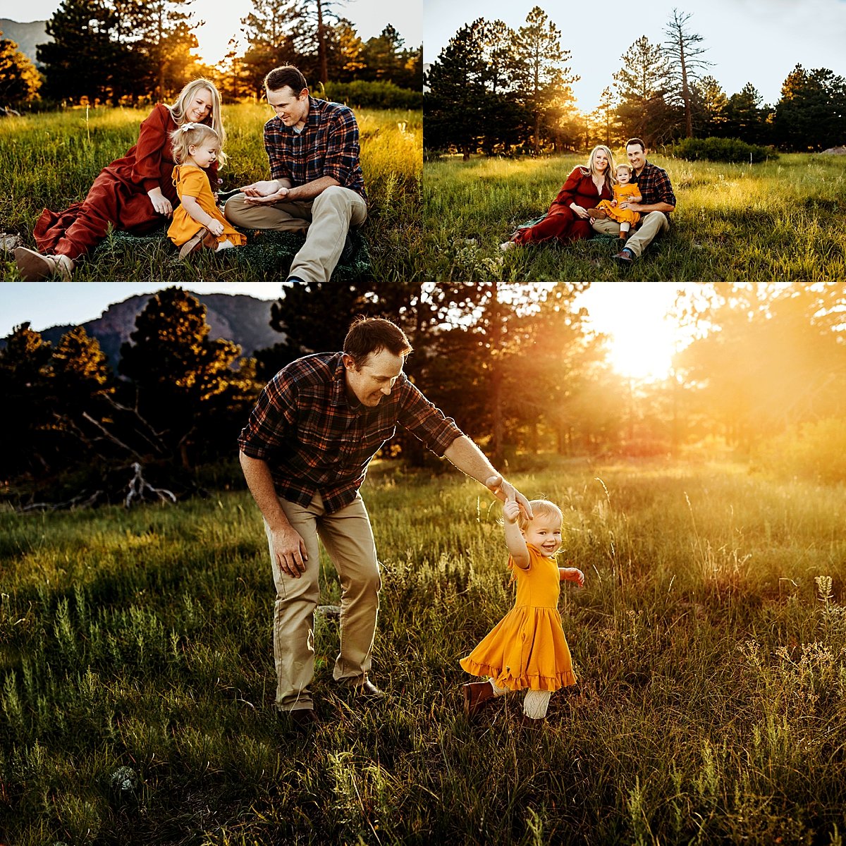  Dad twirling daughter in field at sunset in yellow dress by Christa paustenbaugh photography 