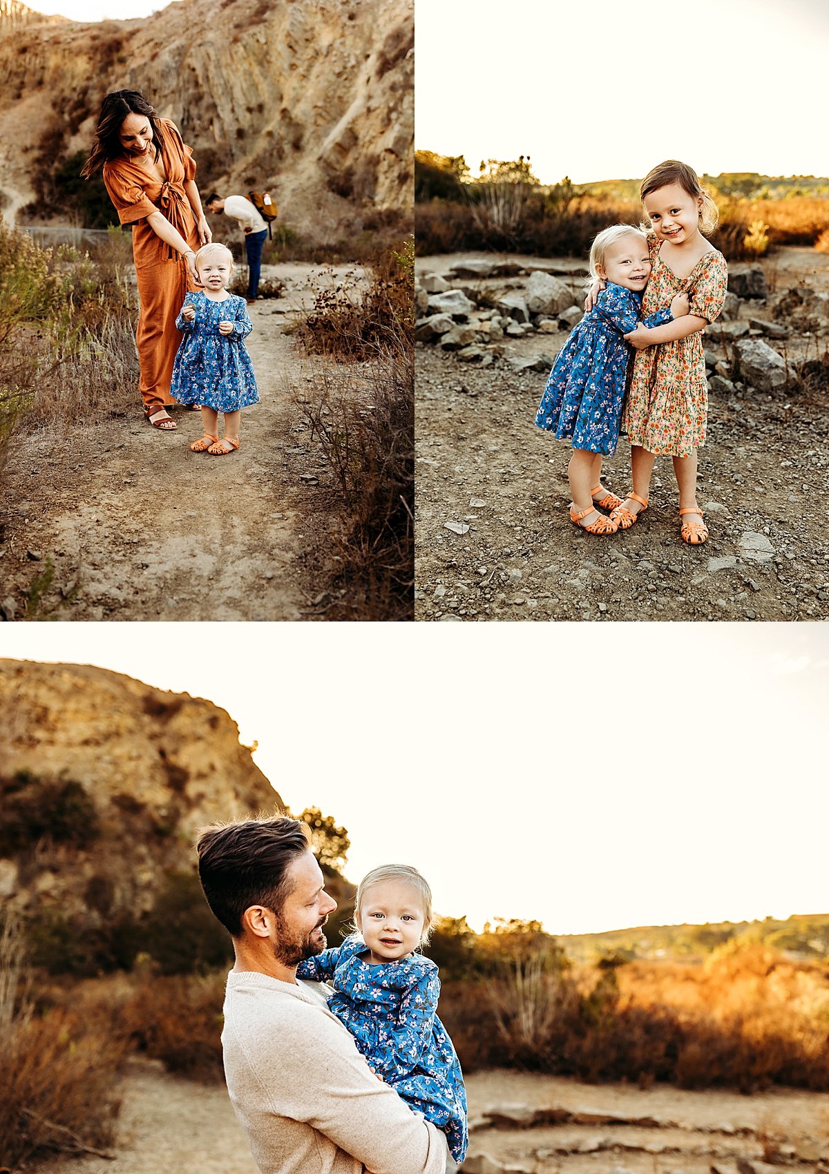  fall Fort Collins adventure session with dad and daughter wearing blue dress on the side of a cliff at sunset 