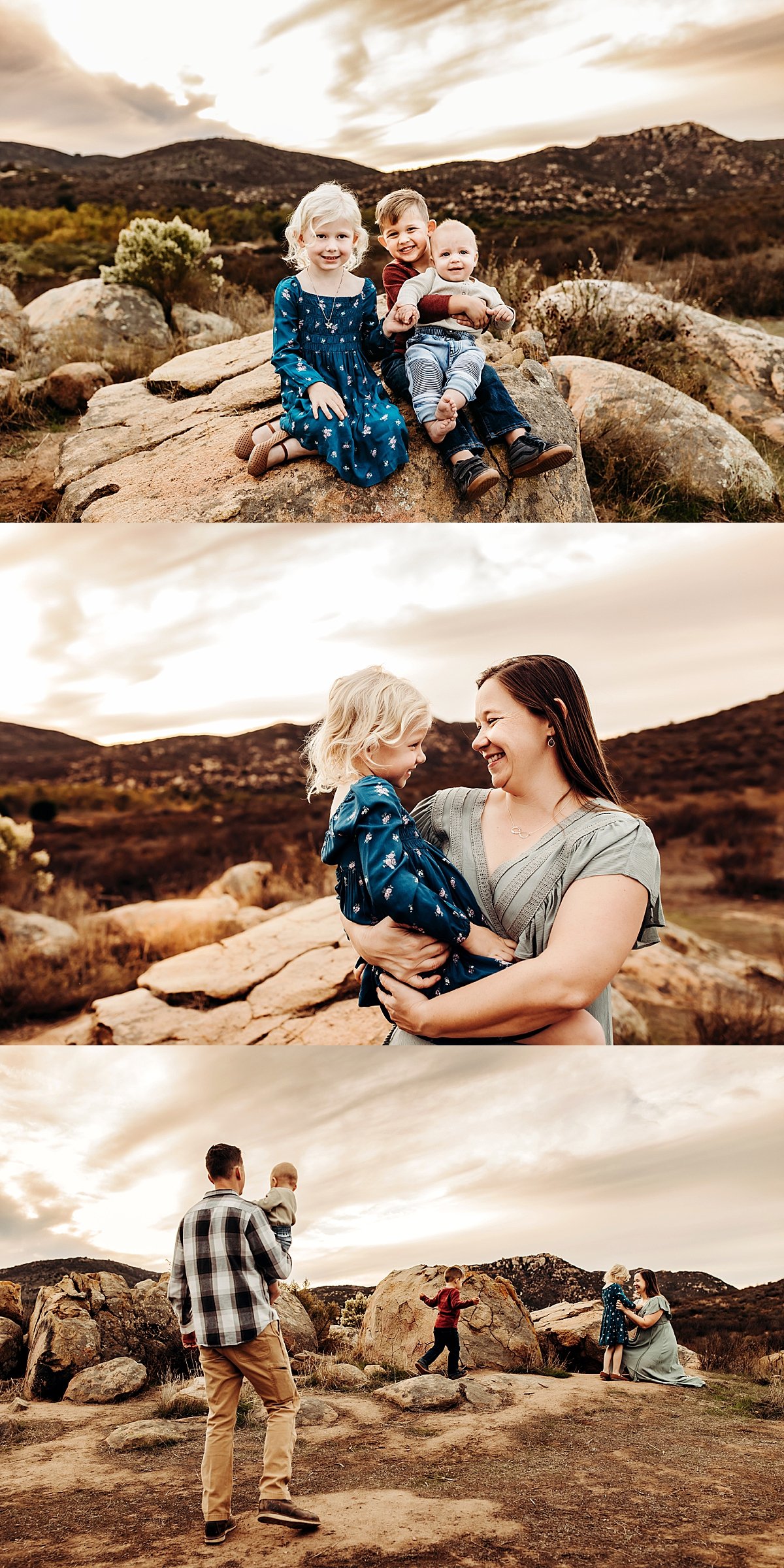 three kids sitting together on rocks in Colorado by Christa paustenbaugh photography 