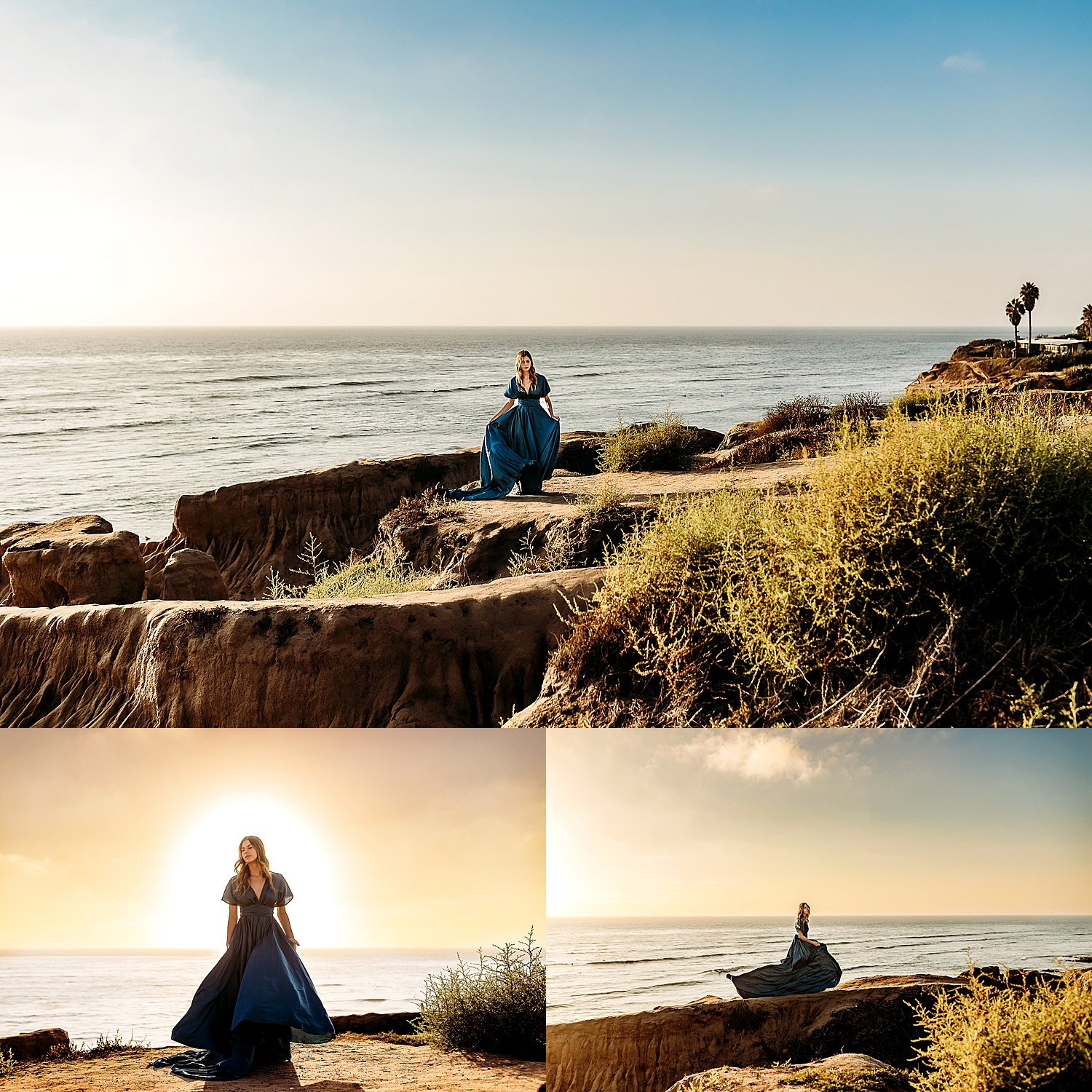  long blue dress on high school girl on the cliffs by Fort Collins senior photographer 